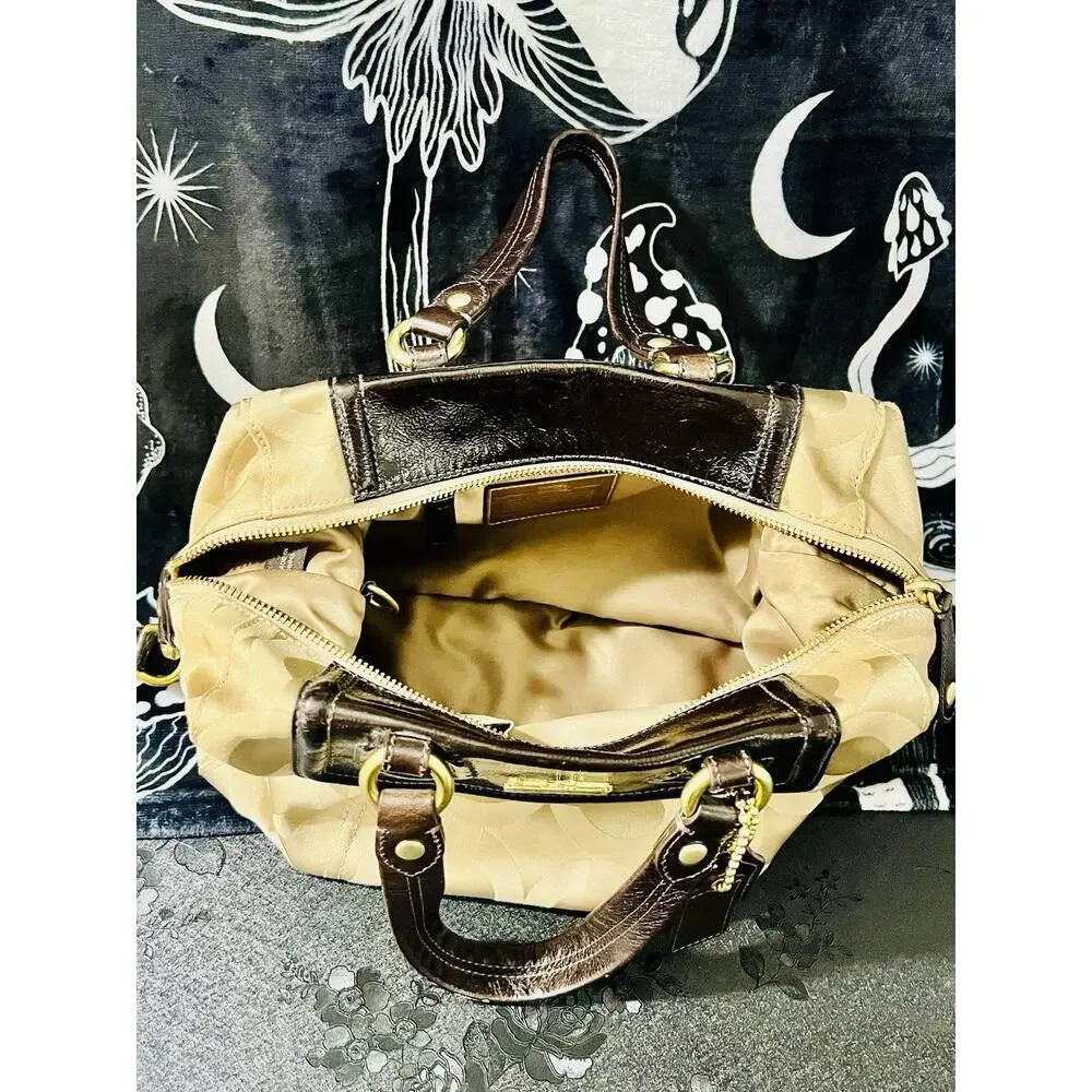 Coach Madison Audrey Op Art Khaki Brown Satchel 14294 Leather Trim Gold